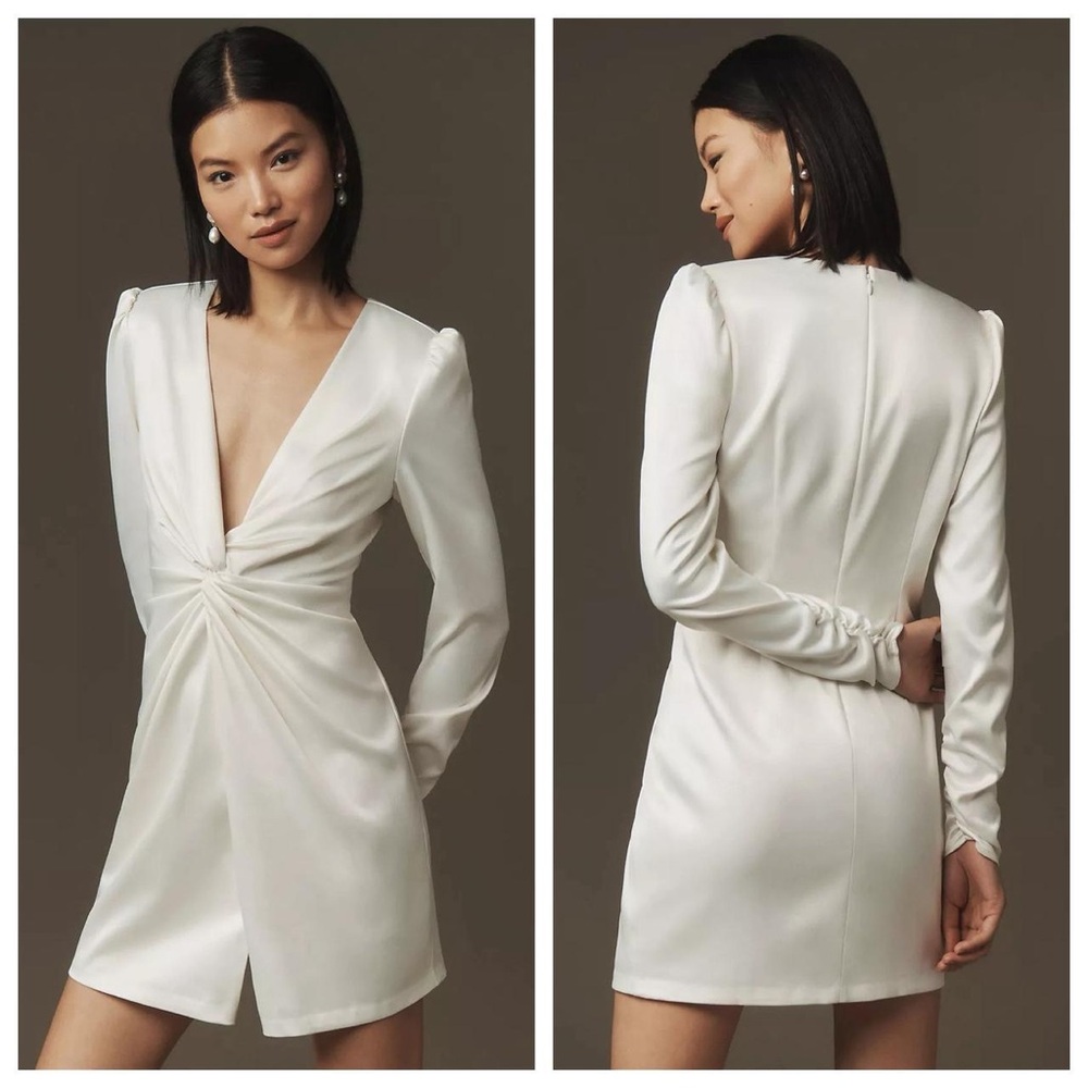 BHLDN Cream Long Sleeve Knot Dress